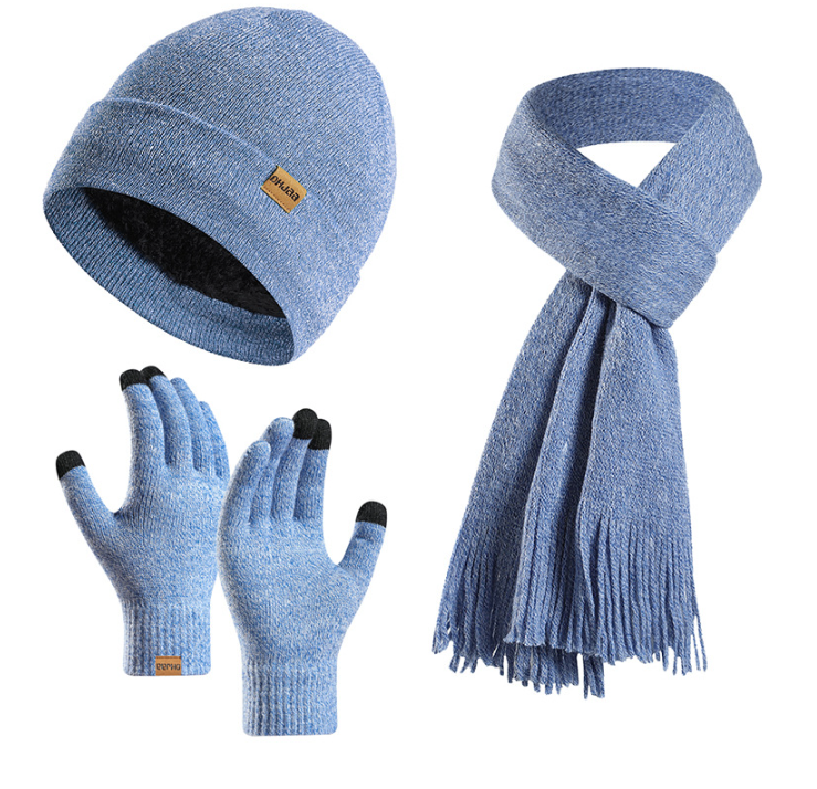 Fleece Knitted Hat, Scarf and Gloves Three-piece Warm Wool Set